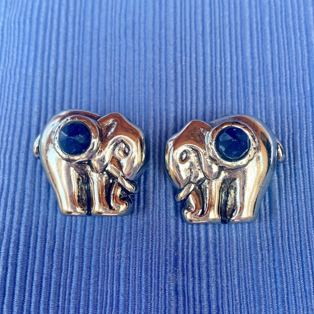 Elephant Good Luck Earrings w/ Cobalt Blue Stone-Post